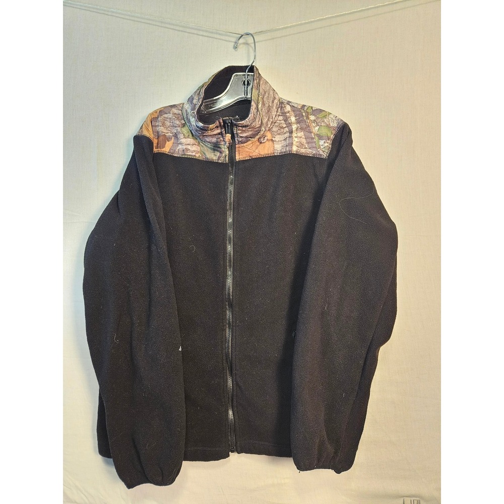 Performance Fleece Mens Mossy Oak Camo Trim Full Zip Jacket Black Large 3122
